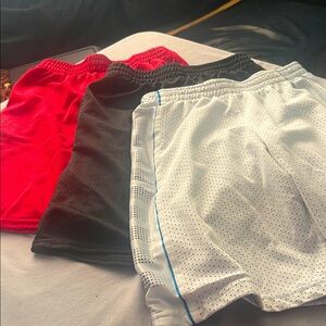 Athletic Red Sports Shorts& black, one NB white, 3 in total. mesh, gently used
